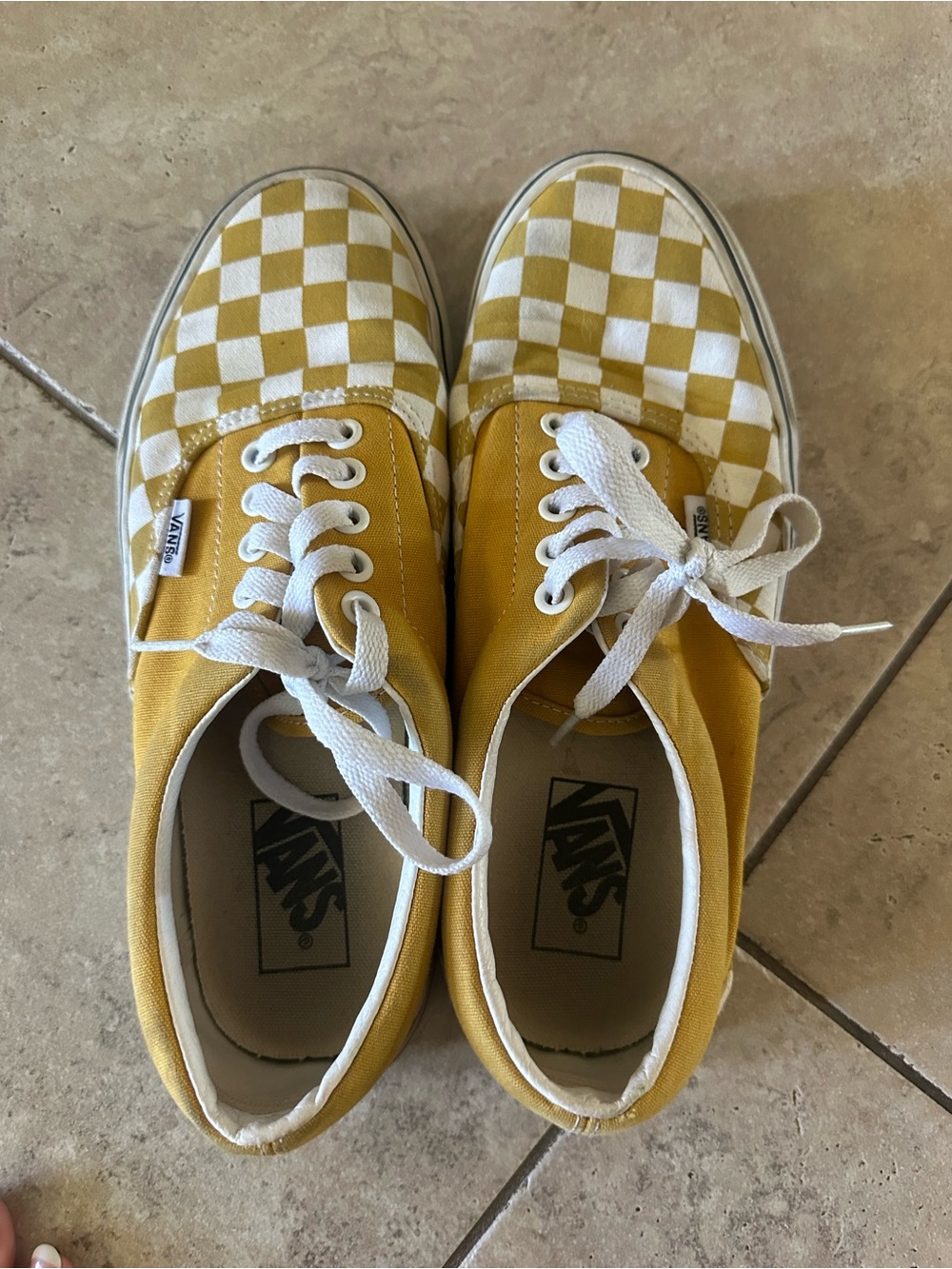 Vans Yellow and White Checkerboard Lace-Up Sneakers